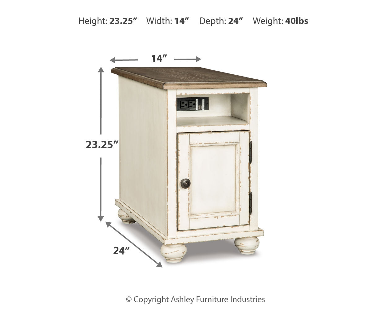 Ashley Furniture - REALYN CHAIR SIDE POWER END TABLE - Light Brown Wood - Tables - Additional View 3