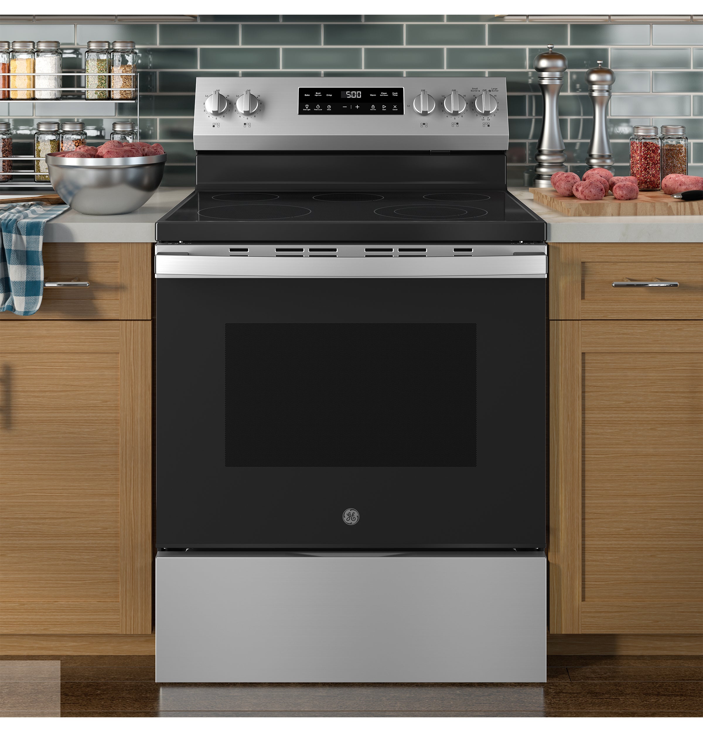 GE STAINLESS ELECTRIC FREE-STANDING SELF CLEANING RANGE - Pearl Silver|Black - Ranges - Additional View 5