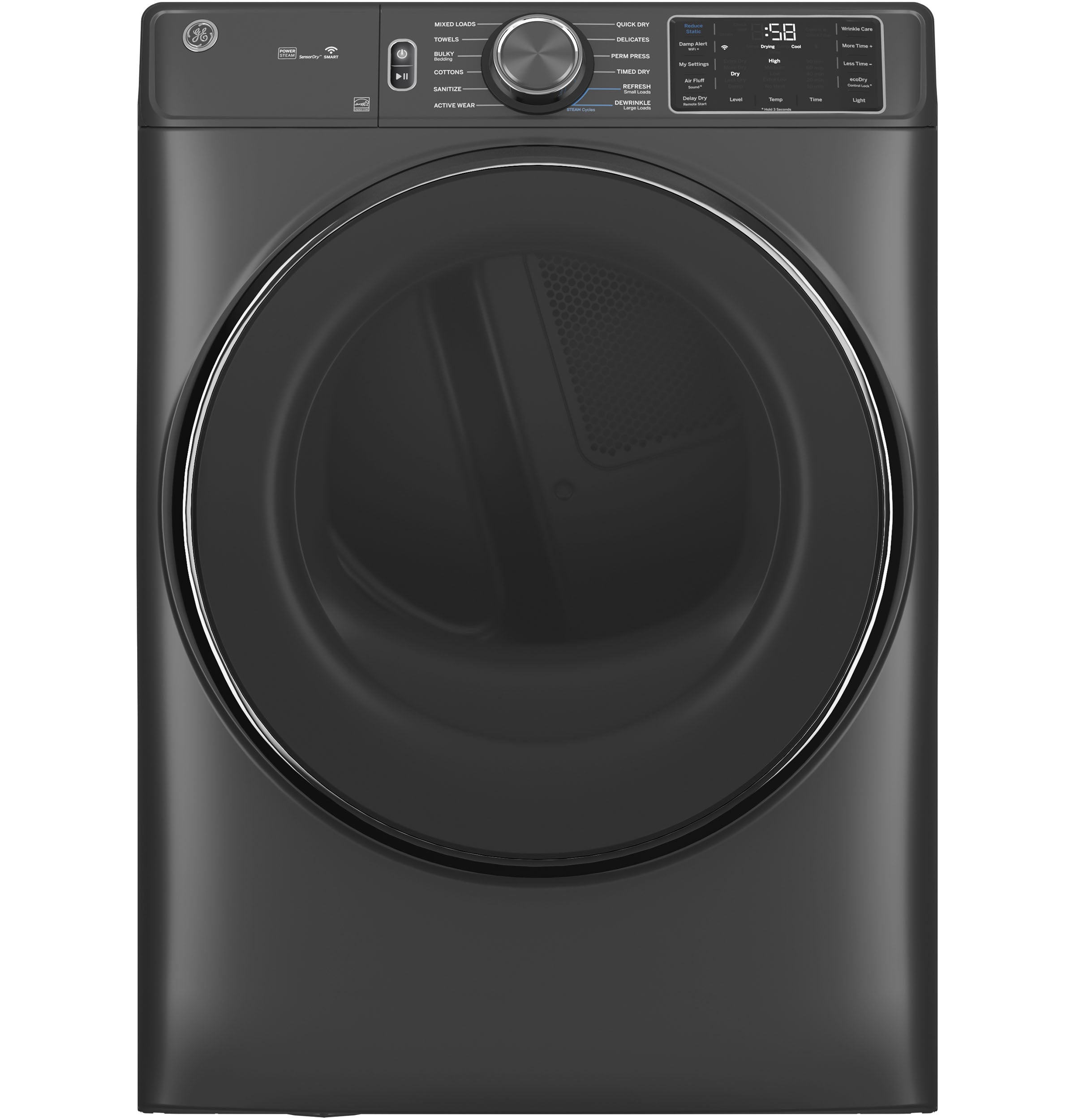 GE CARBON GRAPHITE FRONT LOAD ELECTRIC 7.8CU STEAM DRYER - Black - Dryers