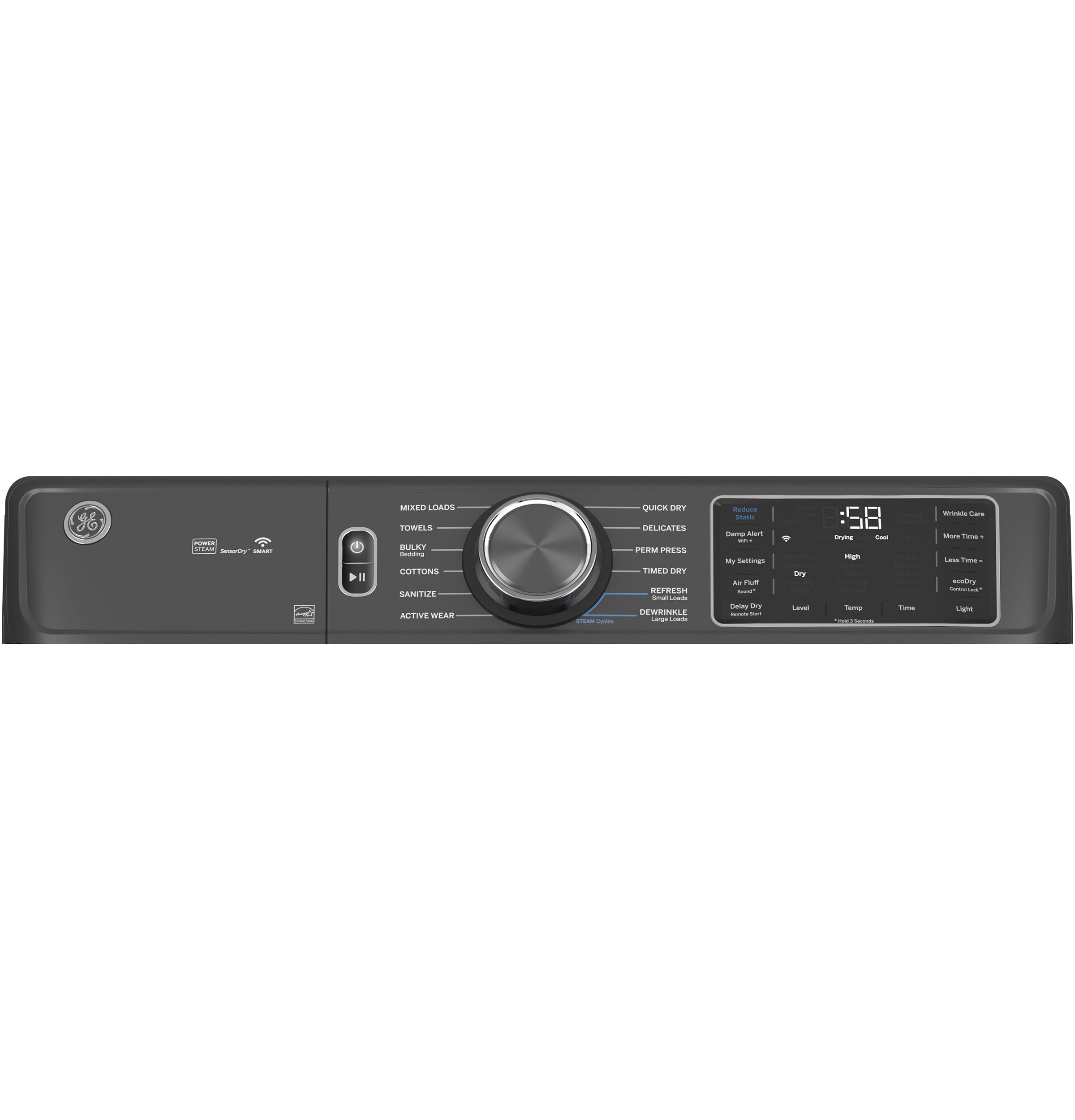 GE CARBON GRAPHITE FRONT LOAD ELECTRIC 7.8CU STEAM DRYER - Black - Dryers - Additional View 1