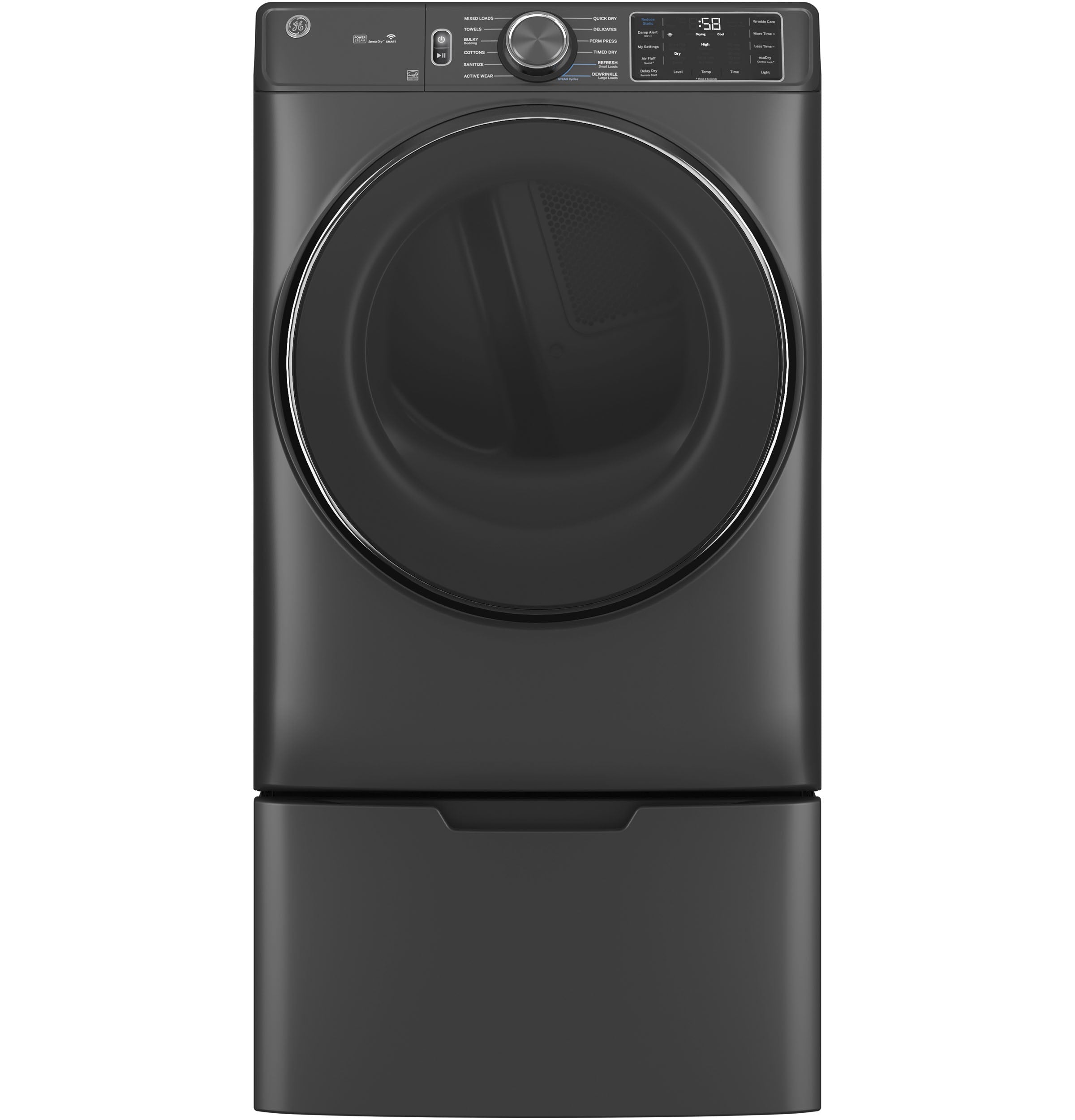 GE CARBON GRAPHITE FRONT LOAD ELECTRIC 7.8CU STEAM DRYER - Black - Dryers - Additional View 8