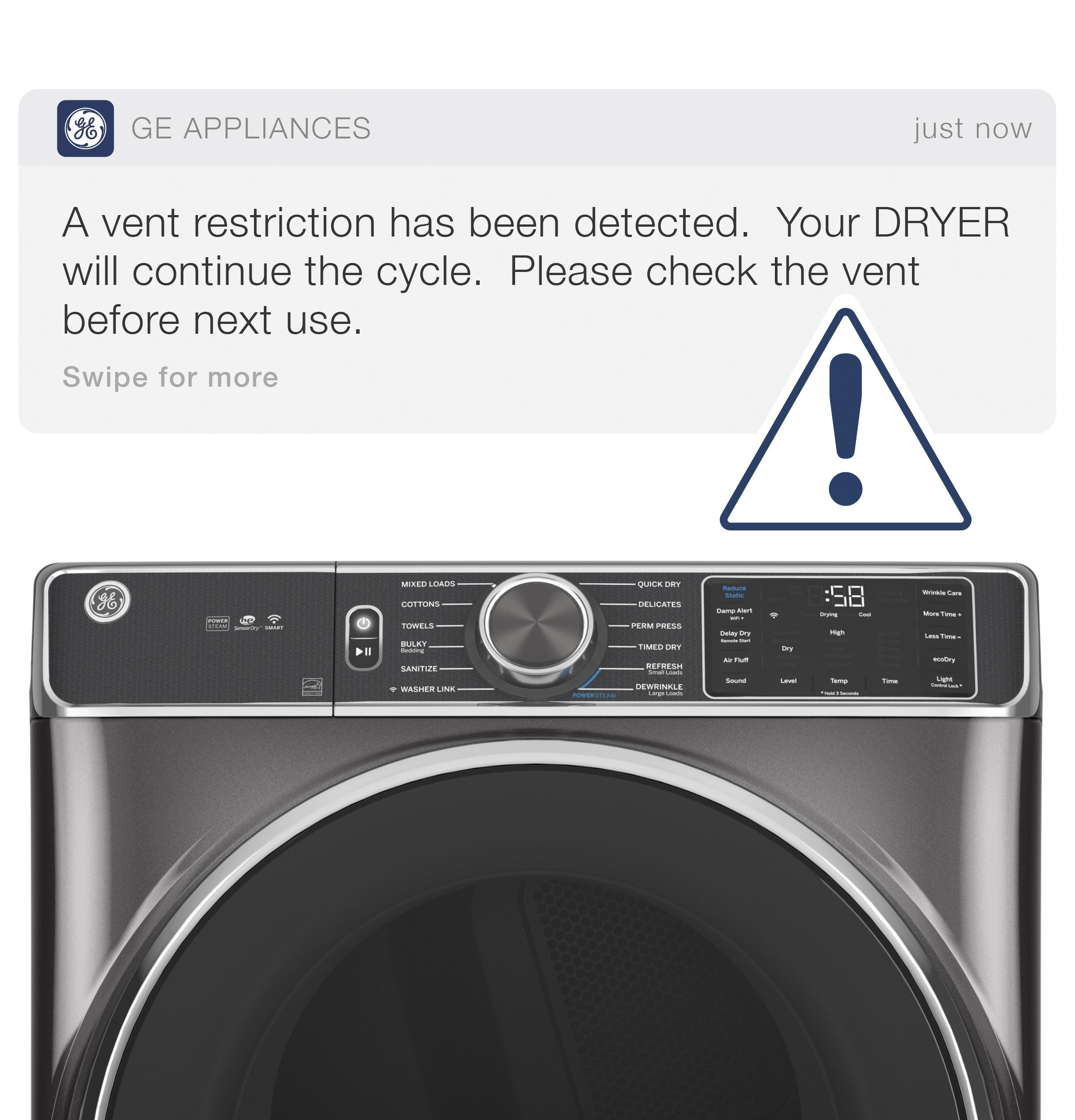 GE CARBON GRAPHITE FRONT LOAD ELECTRIC 7.8CU STEAM DRYER - Black - Dryers - Additional View 12