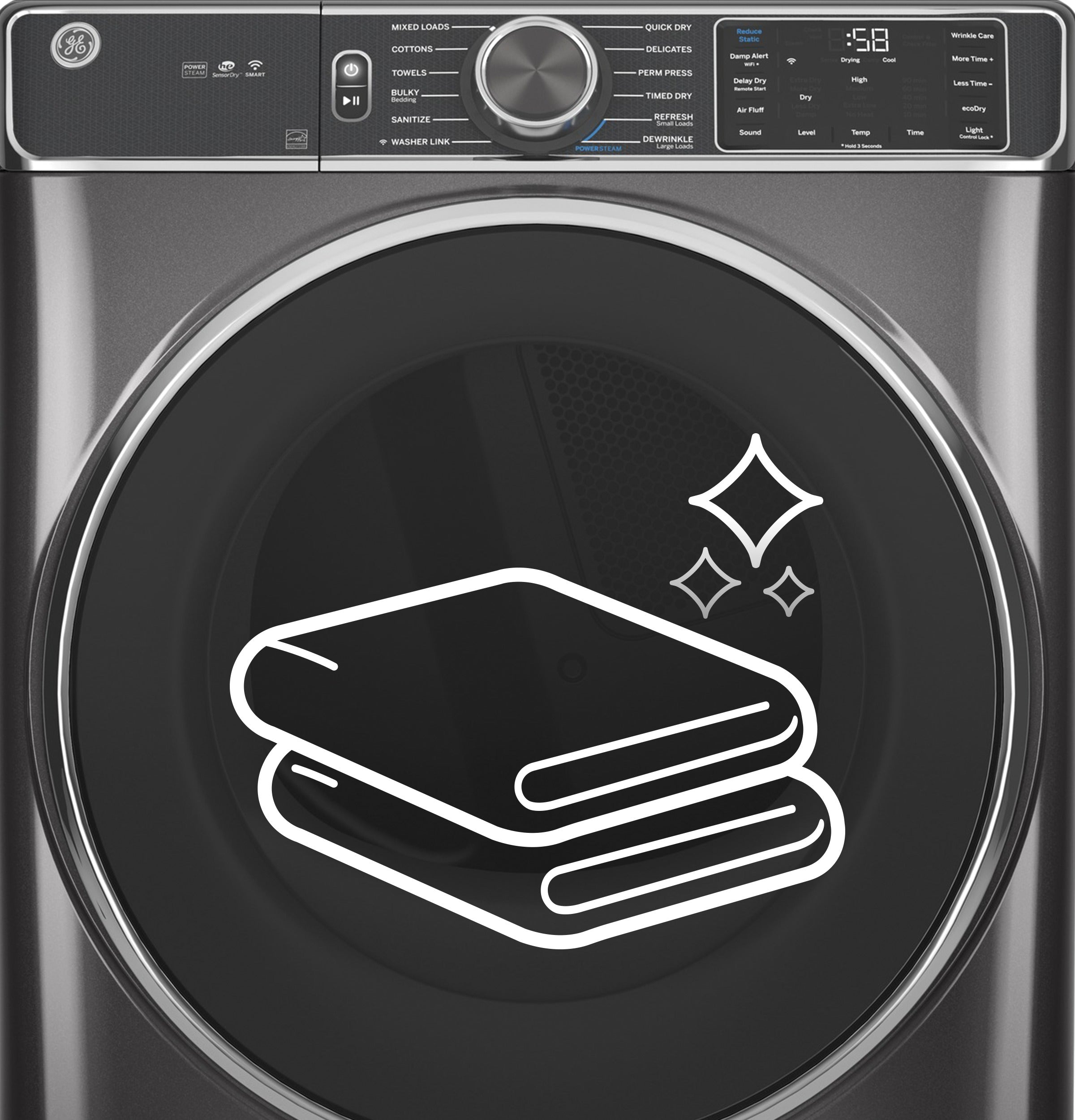 GE CARBON GRAPHITE FRONT LOAD ELECTRIC 7.8CU STEAM DRYER - Black - Dryers - Additional View 13