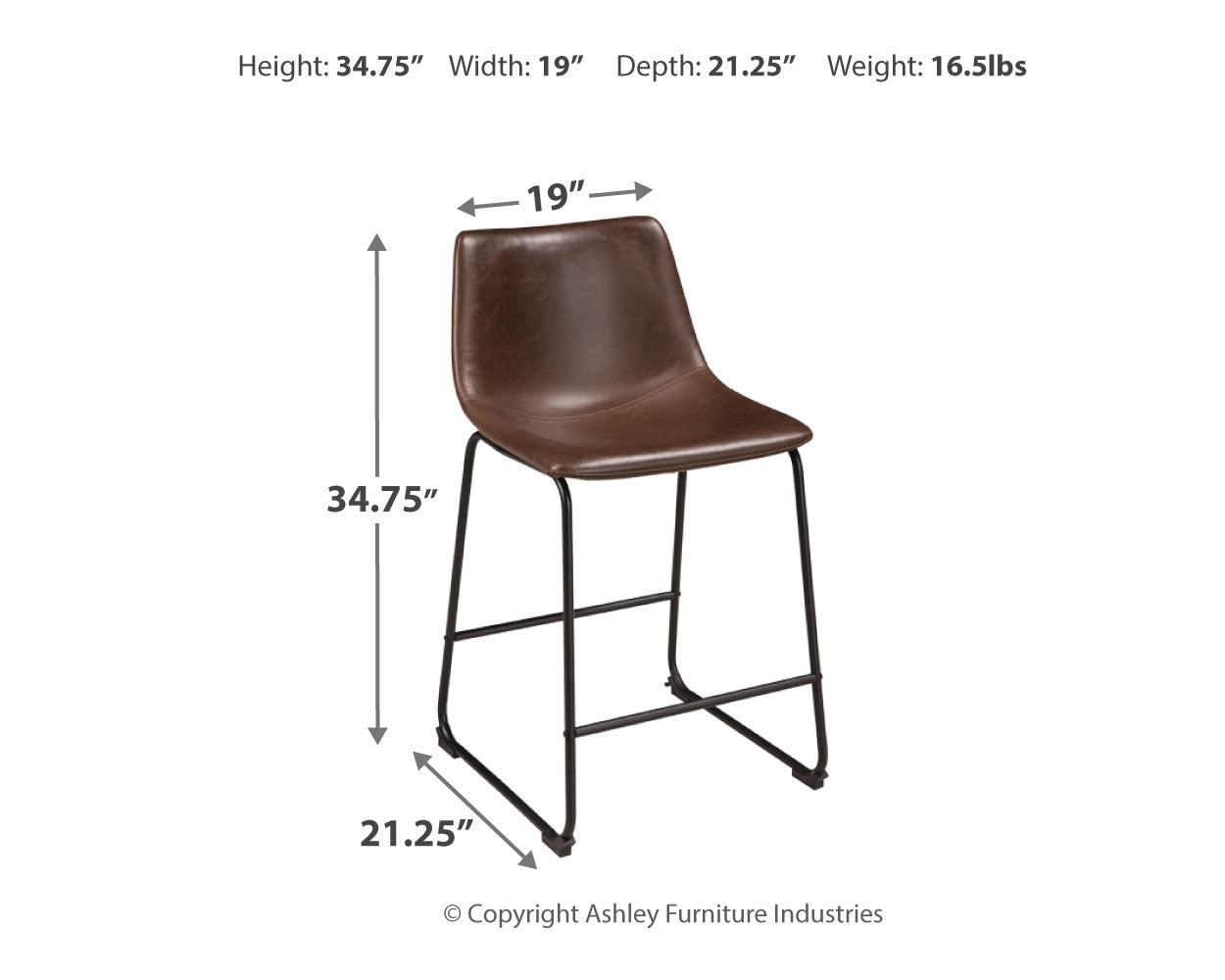 Ashley Furniture - Centiar 24" Barstool - Dark Brown Leather Match|Metal - Stools - Additional View 2