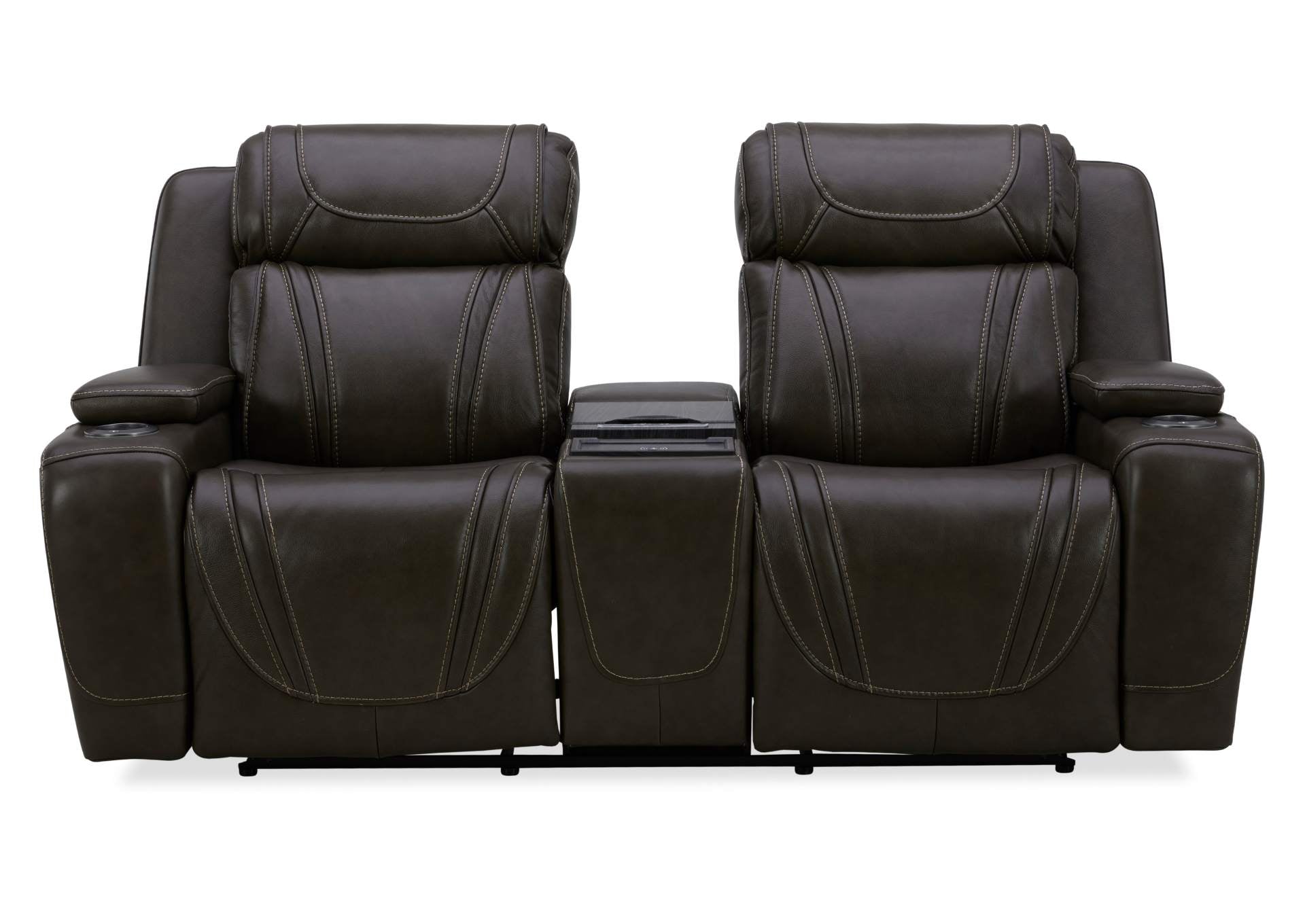 Boston Leather Power Loveseat With Refrigerator Console - Charcoal