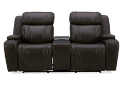 Boston Leather Power Loveseat With Refrigerator Console - Charcoal