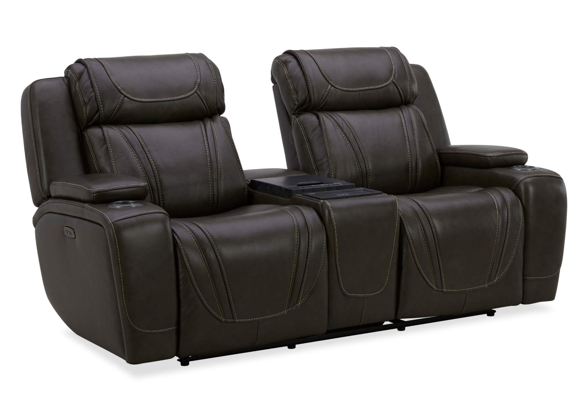 Boston Leather Power Loveseat With Refrigerator Console - Charcoal - Additional View 1