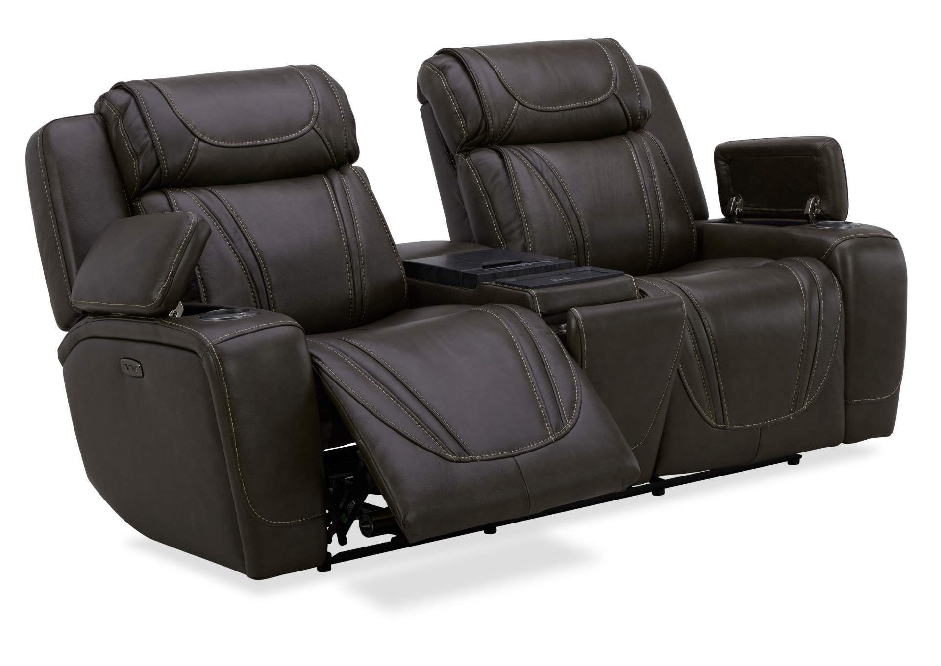 Boston Leather Power Loveseat With Refrigerator Console - Charcoal - Additional View 2