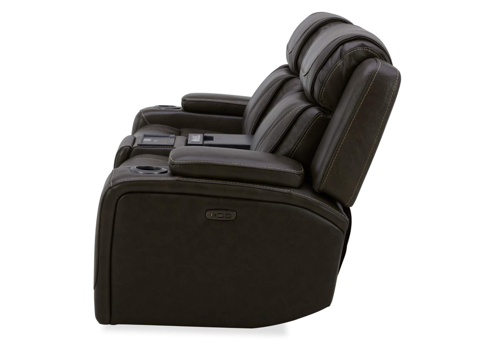 Boston Leather Power Loveseat With Refrigerator Console - Charcoal - Additional View 4