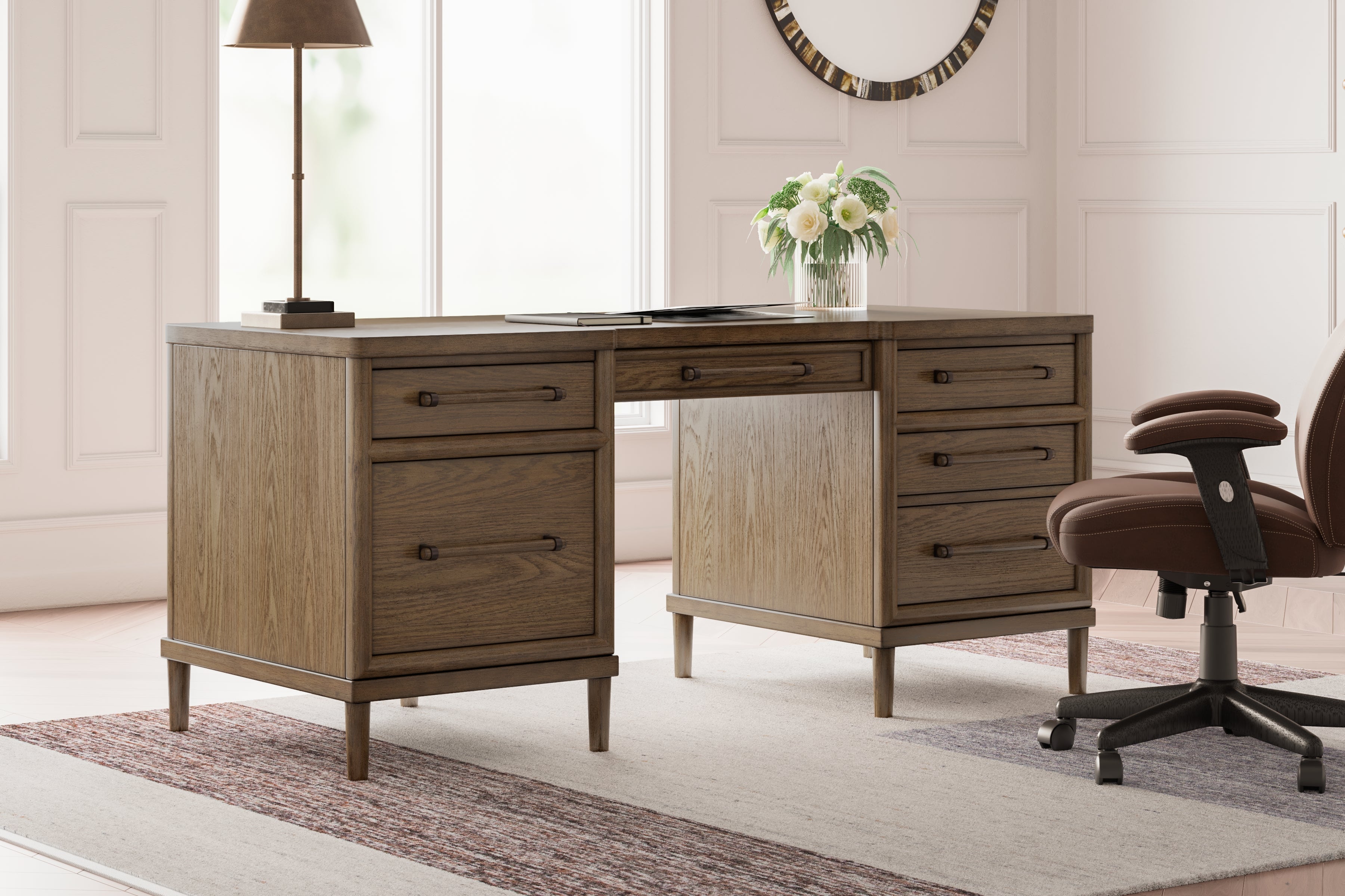 Ashley Furniture - ROANHOWE HOME OFFICE DESK - Dark Brown Wood - Desks - Additional View 1