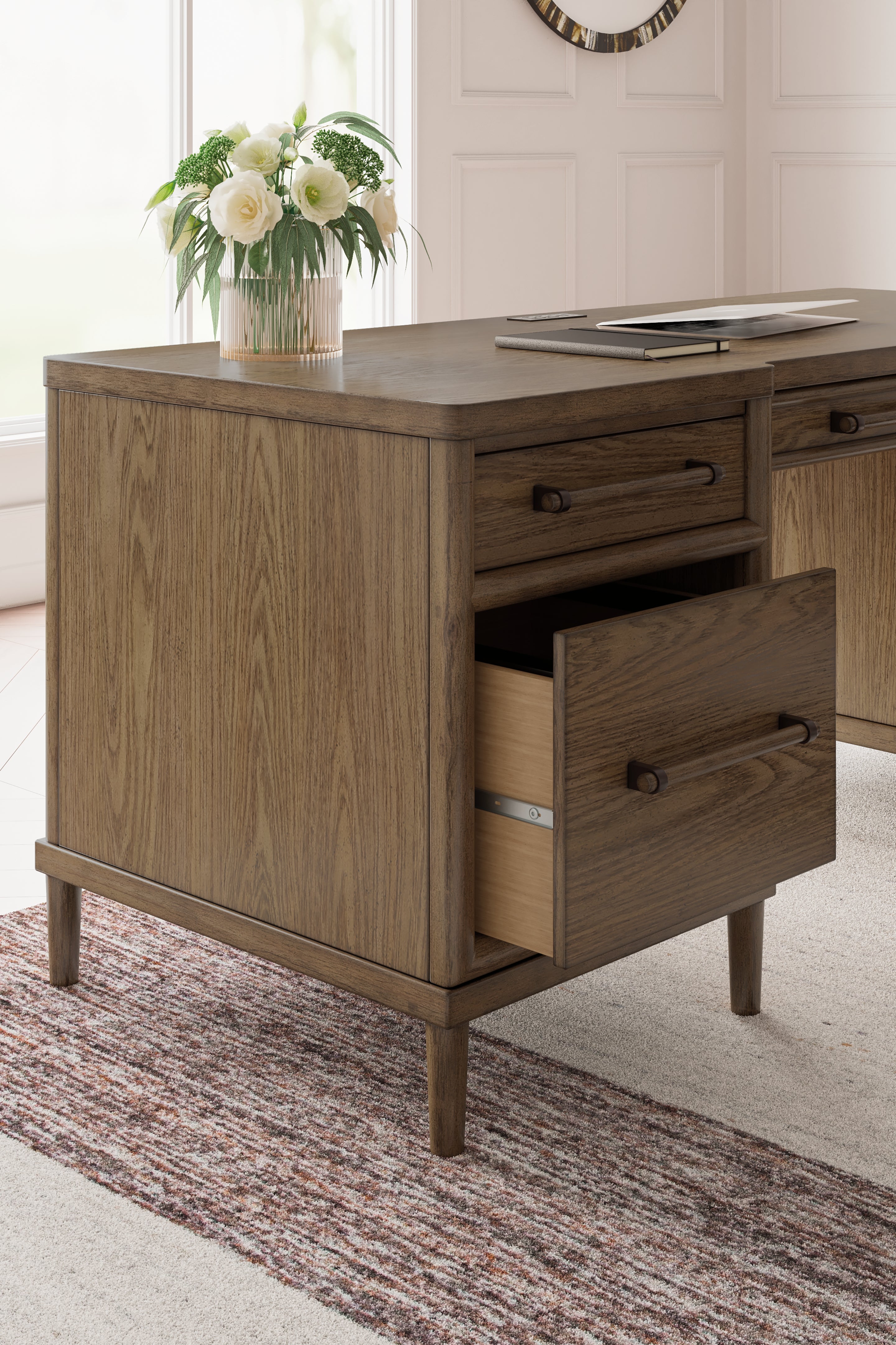 Ashley Furniture - ROANHOWE HOME OFFICE DESK - Dark Brown Wood - Desks - Additional View 9