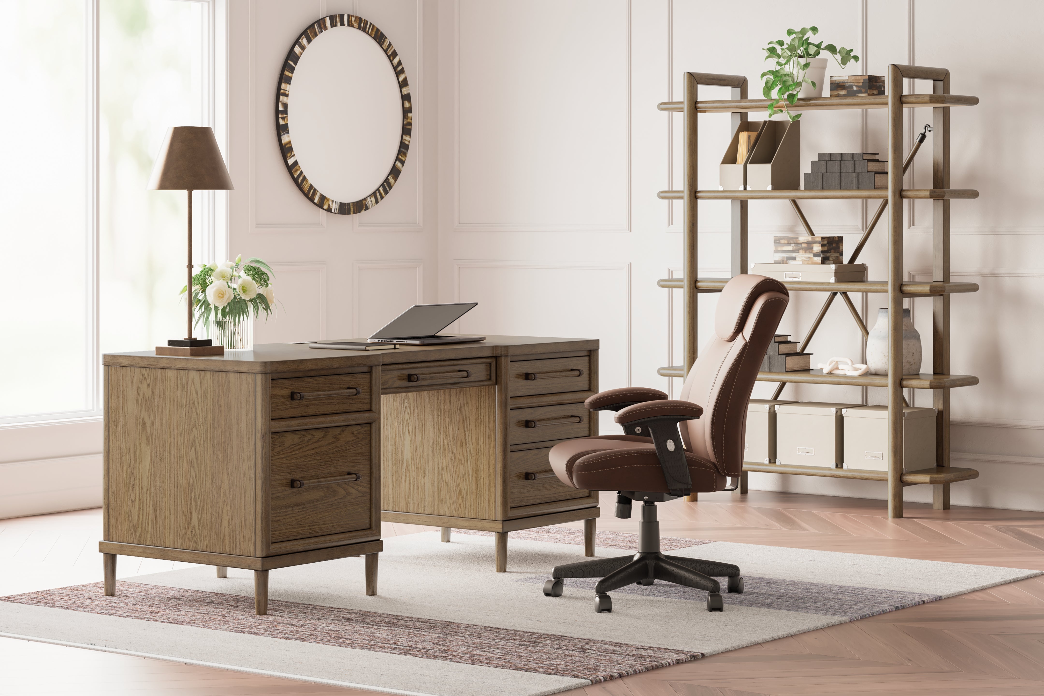 Ashley Furniture - ROANHOWE HOME OFFICE DESK - Dark Brown Wood - Desks - Additional View 10