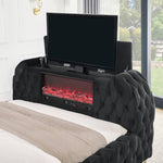 NATALIA BLACK QUEEN BED WITH FIREPLACE AND TV LIFT - Additional View 1