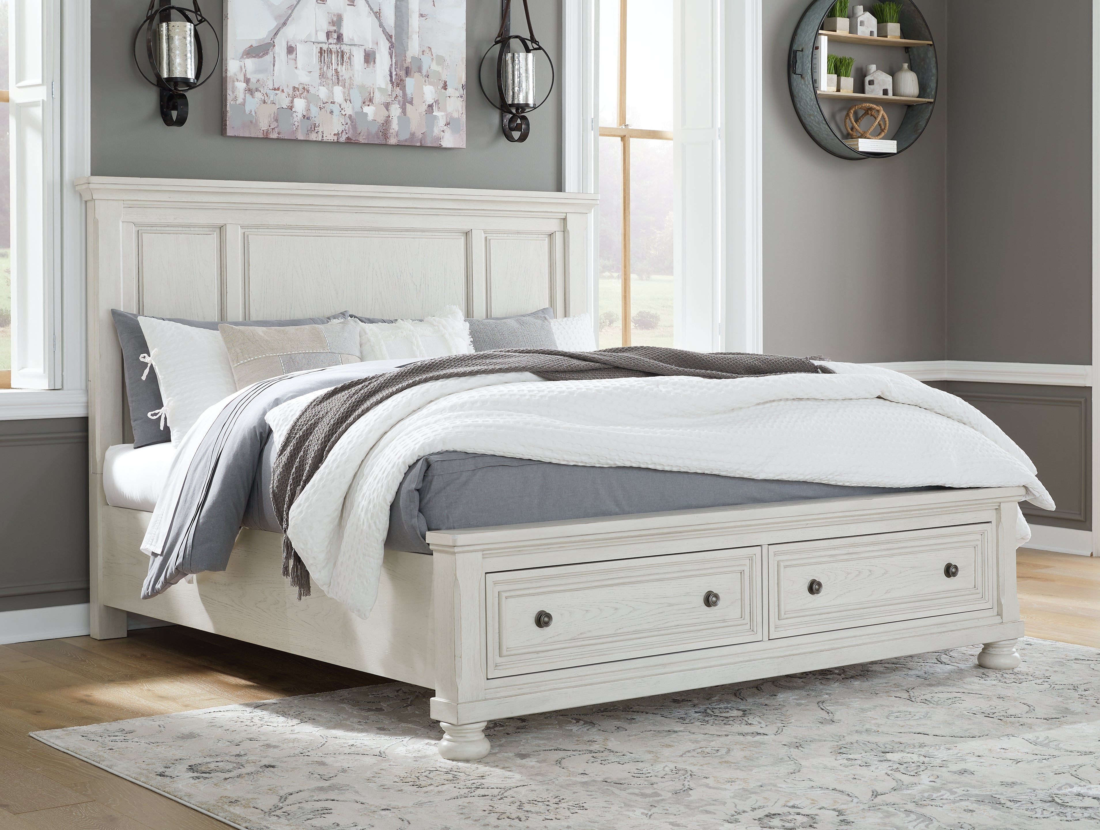 Ashley Furniture - Robbinsdale King Panel Bed - White - Wood - Beds - Additional View 1