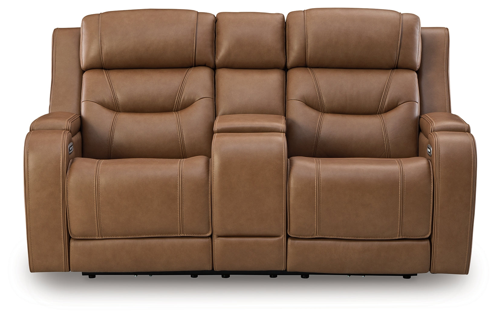 Ashley Furniture - DREAMER POWER RECLINING LOVESEAT W/ AUDIO CONSOLE - Light Brown Leather Match - Loveseats - Additional View 2