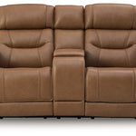 Ashley Furniture - DREAMER POWER RECLINING LOVESEAT W/ AUDIO CONSOLE - Light Brown Leather Match - Loveseats - Additional View 2