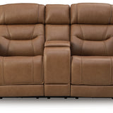Ashley Furniture - DREAMER POWER RECLINING LOVESEAT W/ AUDIO CONSOLE - Light Brown Leather Match - Loveseats - Additional View 2