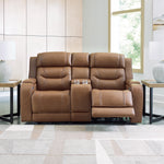 Ashley Furniture - DREAMER POWER RECLINING LOVESEAT W/ AUDIO CONSOLE - Light Brown Leather Match - Loveseats - Additional View 5