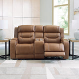 Ashley Furniture - DREAMER POWER RECLINING LOVESEAT W/ AUDIO CONSOLE - Light Brown Leather Match - Loveseats - Additional View 5