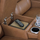 Ashley Furniture - DREAMER POWER RECLINING LOVESEAT W/ AUDIO CONSOLE - Light Brown Leather Match - Loveseats - Additional View 6