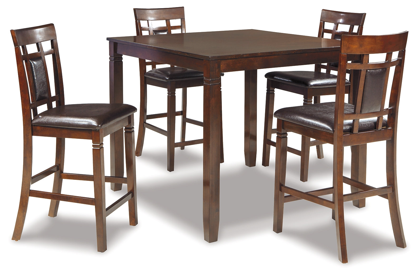 Ashley Furniture - BENNOX 5 PIECE PUB DINING SET - Dark Brown Leather Match|Wood - Dining Room Sets