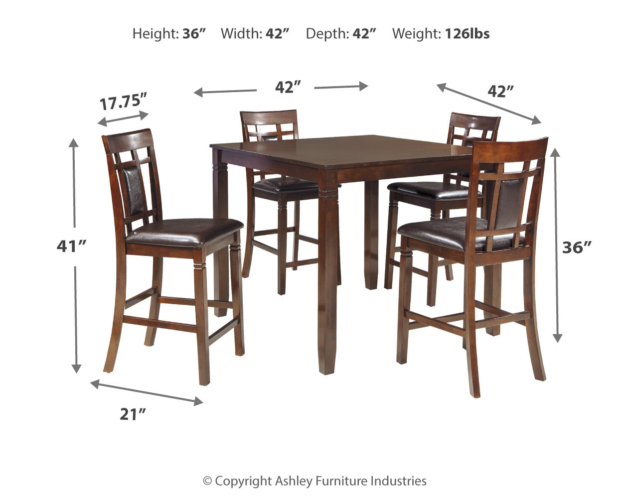 Ashley Furniture - BENNOX 5 PIECE PUB DINING SET - Dark Brown Leather Match|Wood - Dining Room Sets - Additional View 3