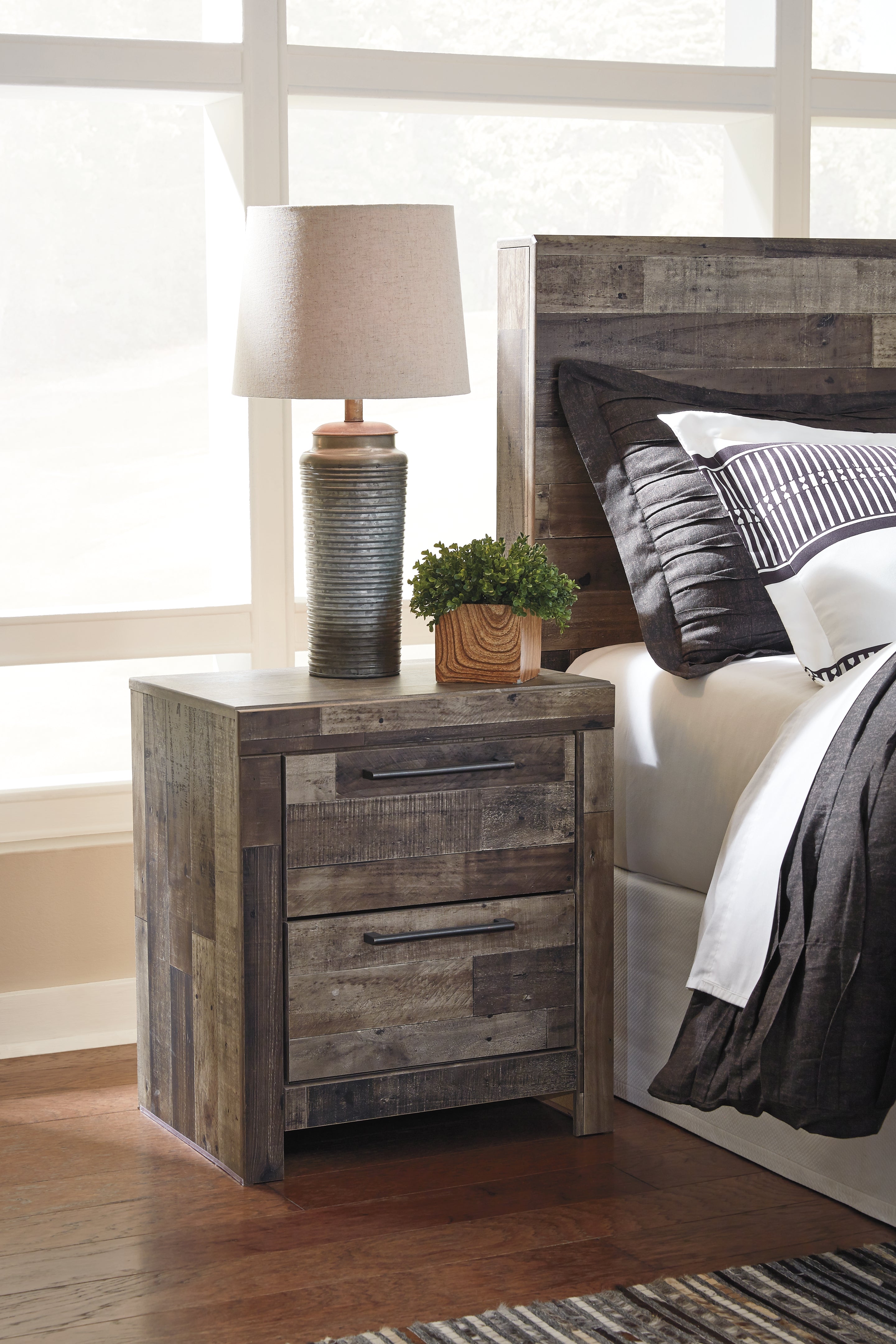 Ashley Furniture - Derekson Nightstand - Grey - Dark Gray Wood - Nightstands - Additional View 1