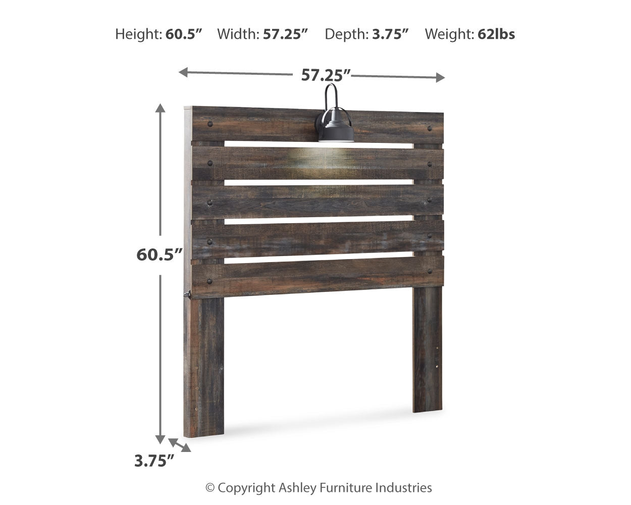 Ashley Furniture - DRYSTAN FULL PANEL HEADBOARD WITH LIGHT - Beige Wood - Headboards - Additional View 4