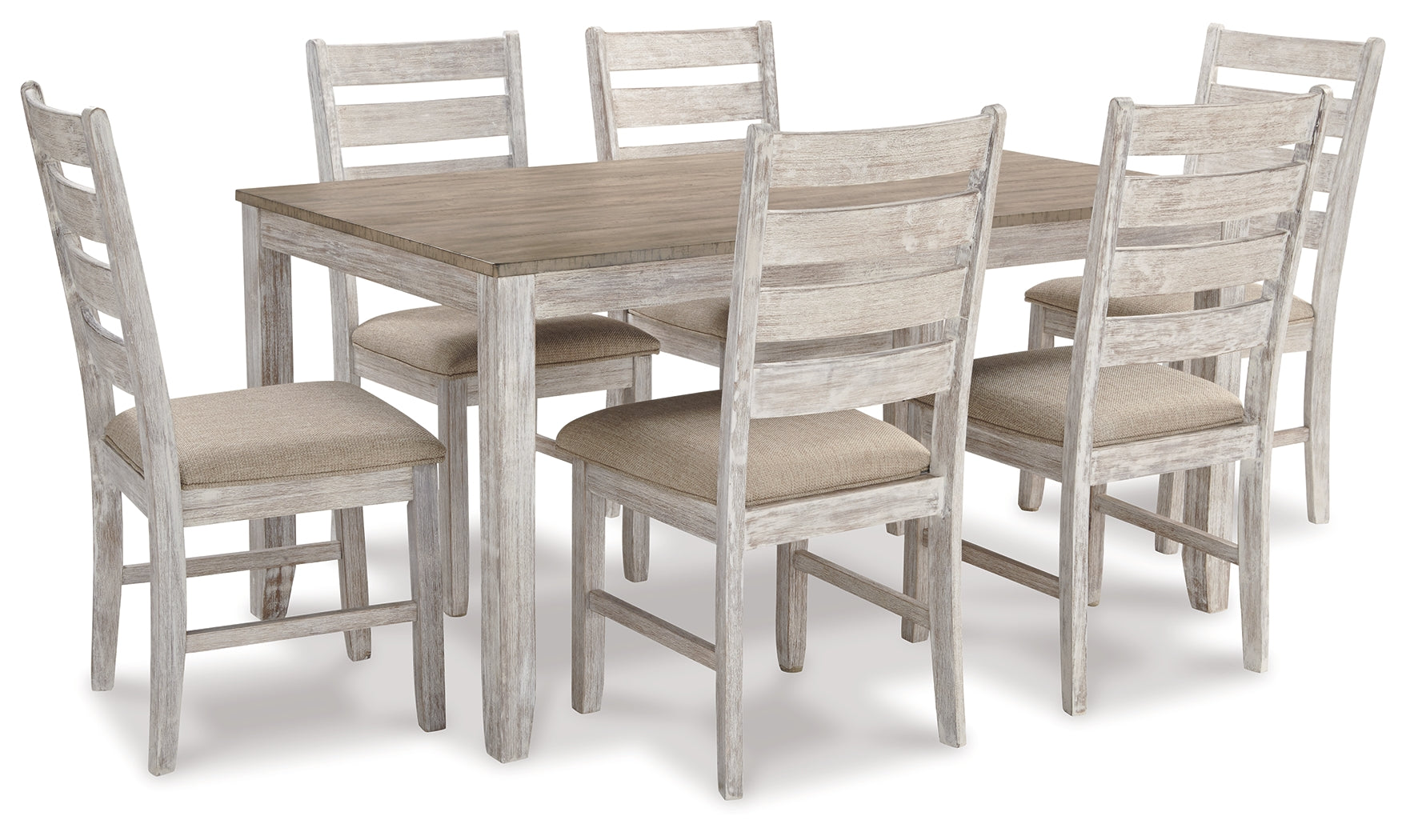 Ashley Furniture - SKEMPTON 7 PIECE DINING SET - White Fabric|Wood - Dining Room Sets