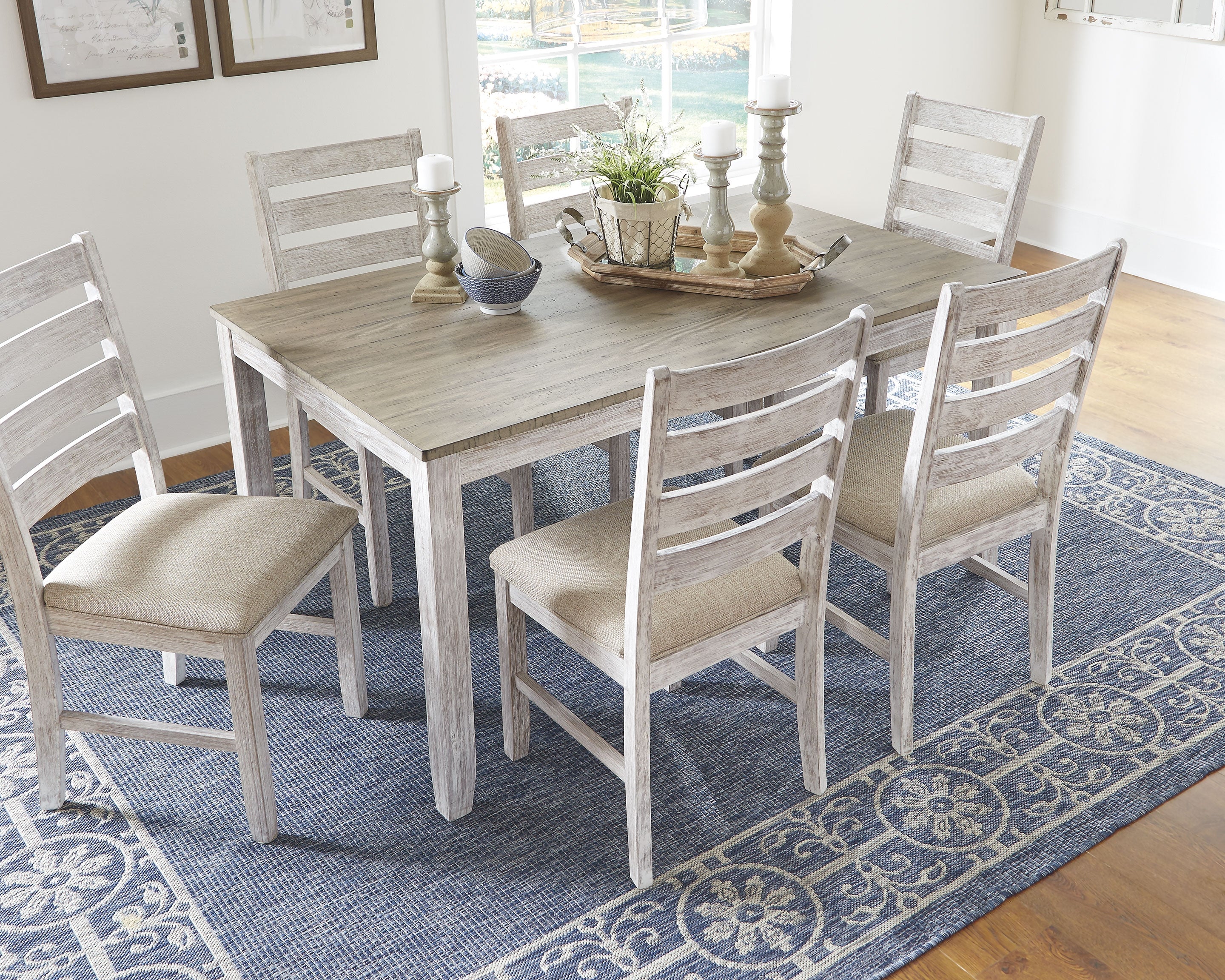 Ashley Furniture - SKEMPTON 7 PIECE DINING SET - White Fabric|Wood - Dining Room Sets - Additional View 1