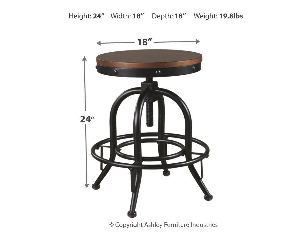 Ashley Furniture - Valebeck 24" Swivel Barstool - Brown - Dark Brown Wood|Metal - Stools - Additional View 3