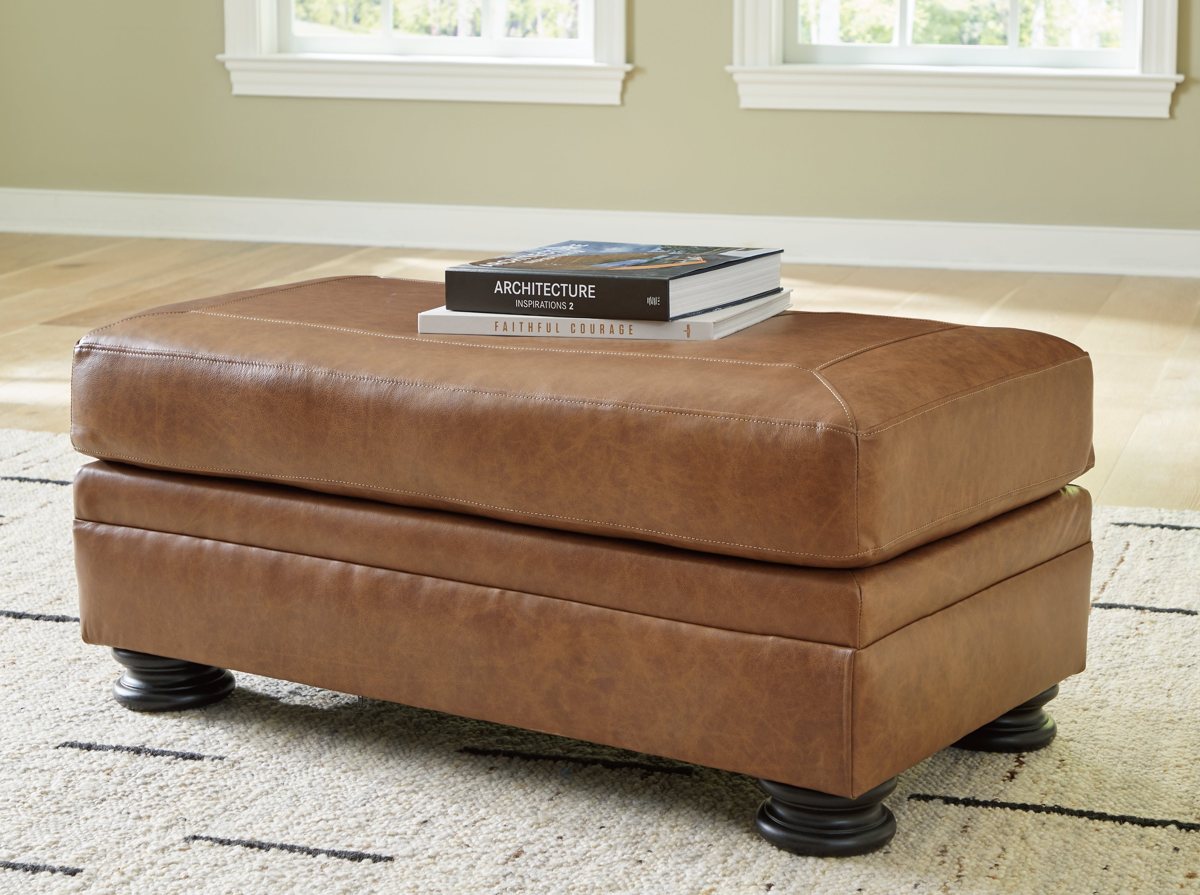 Ashley Furniture - CARIANNA CARAMEL LEATHER OTTOMAN - Light Brown Leather Match - Ottomans - Additional View 1