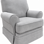 A light gray upholstered armchair with a skirted base, shown on a plain white background.