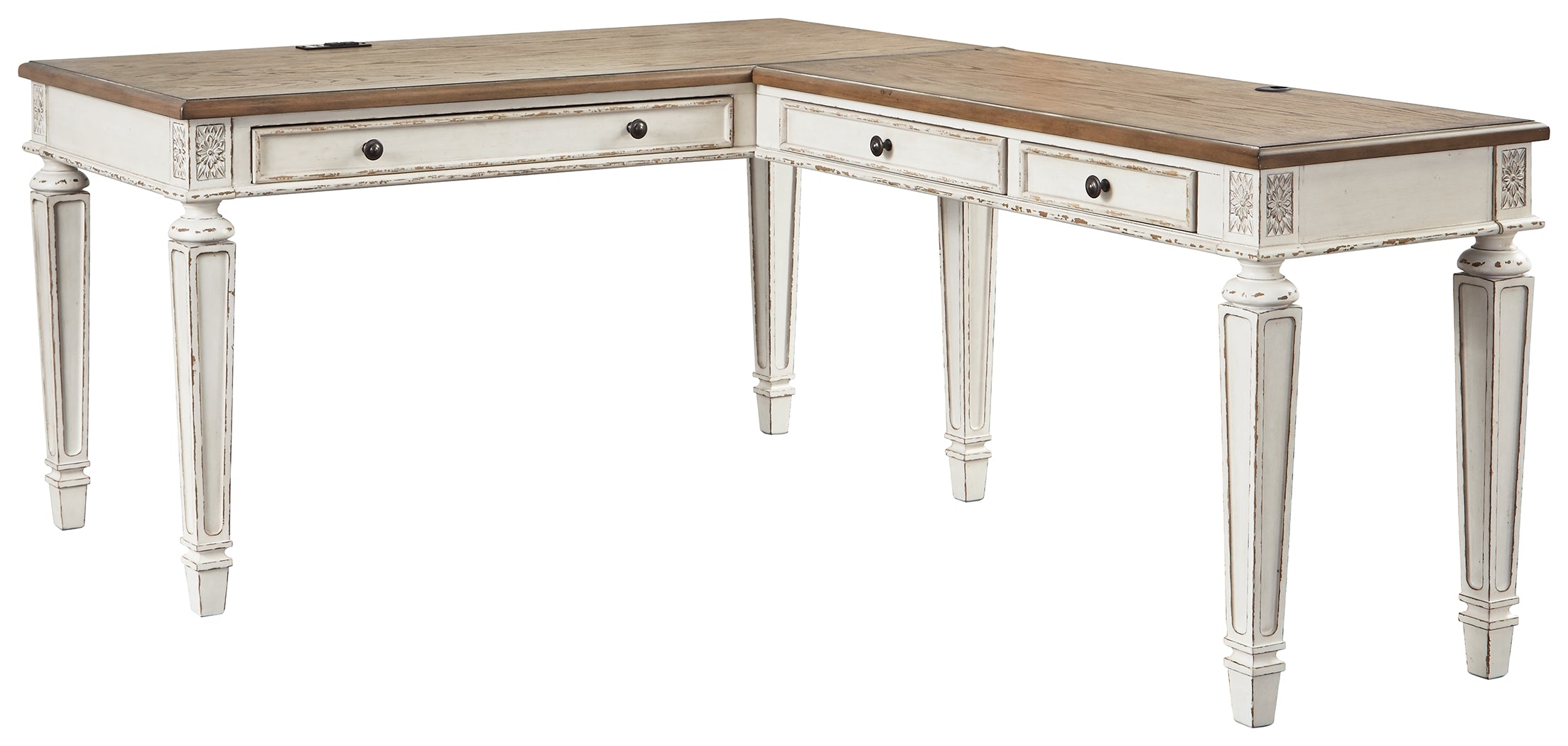 Ashley Furniture - REALYN HOME OFFICE DESK WITH RETURN - Light Brown Wood - Desks