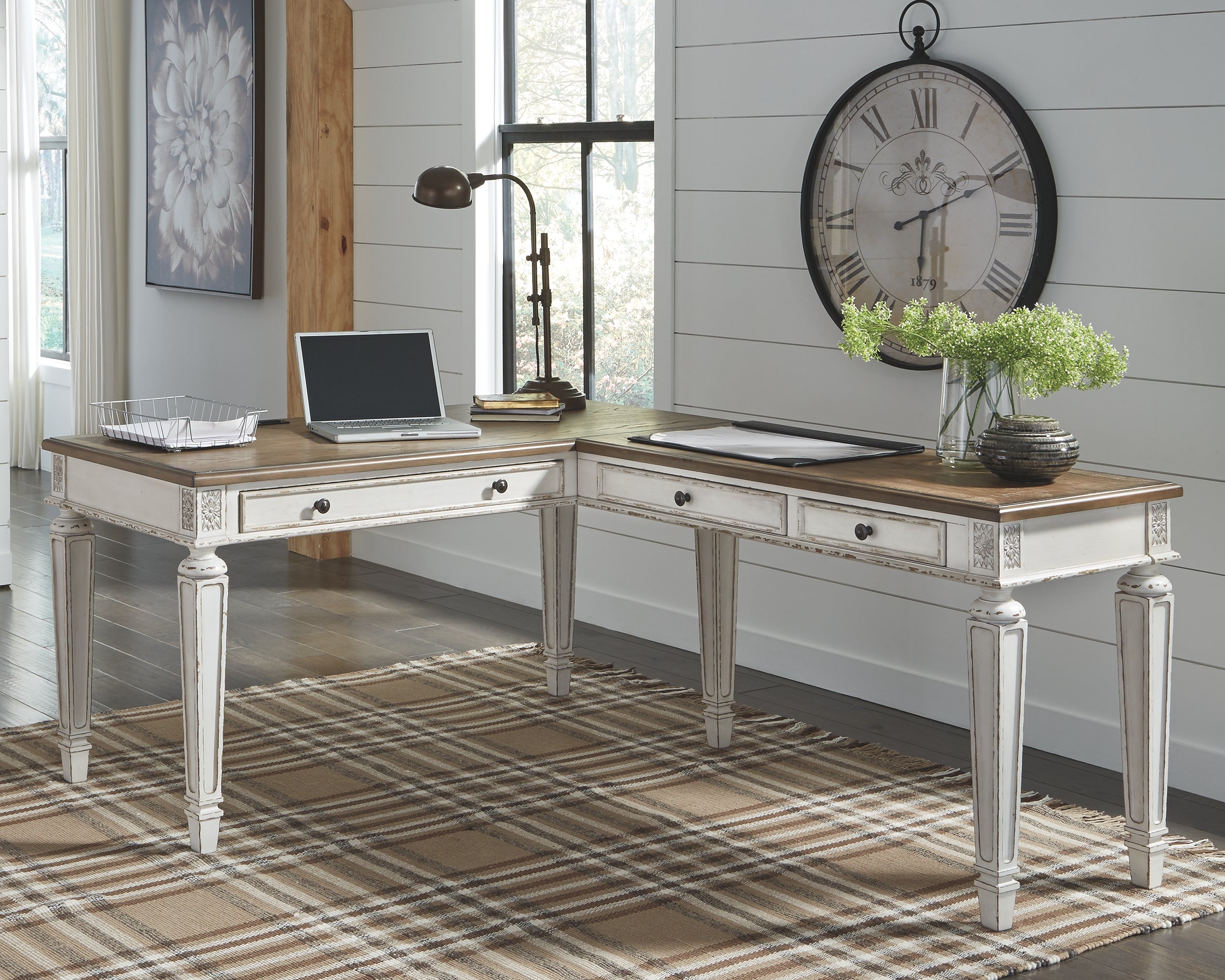 Ashley Furniture - REALYN HOME OFFICE DESK WITH RETURN - Light Brown Wood - Desks - Additional View 1