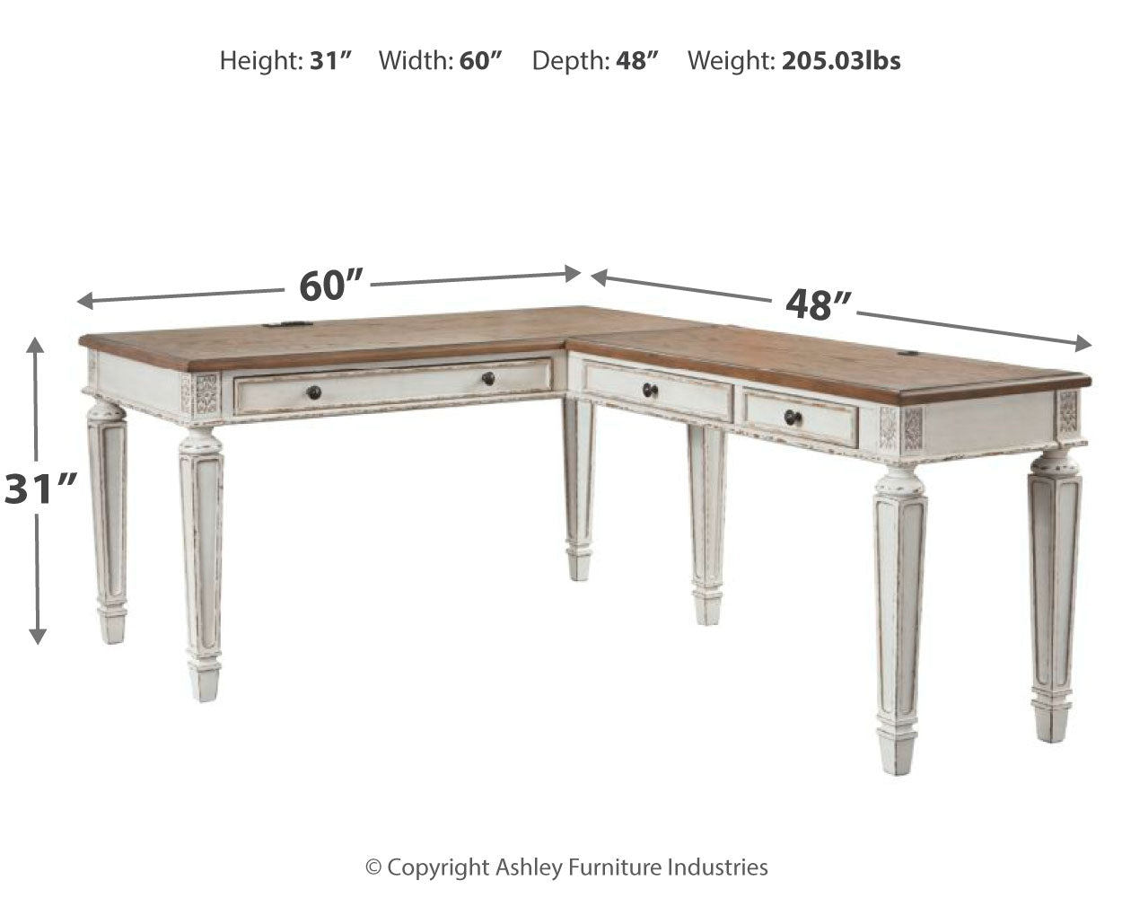 Ashley Furniture - REALYN HOME OFFICE DESK WITH RETURN - Light Brown Wood - Desks - Additional View 3