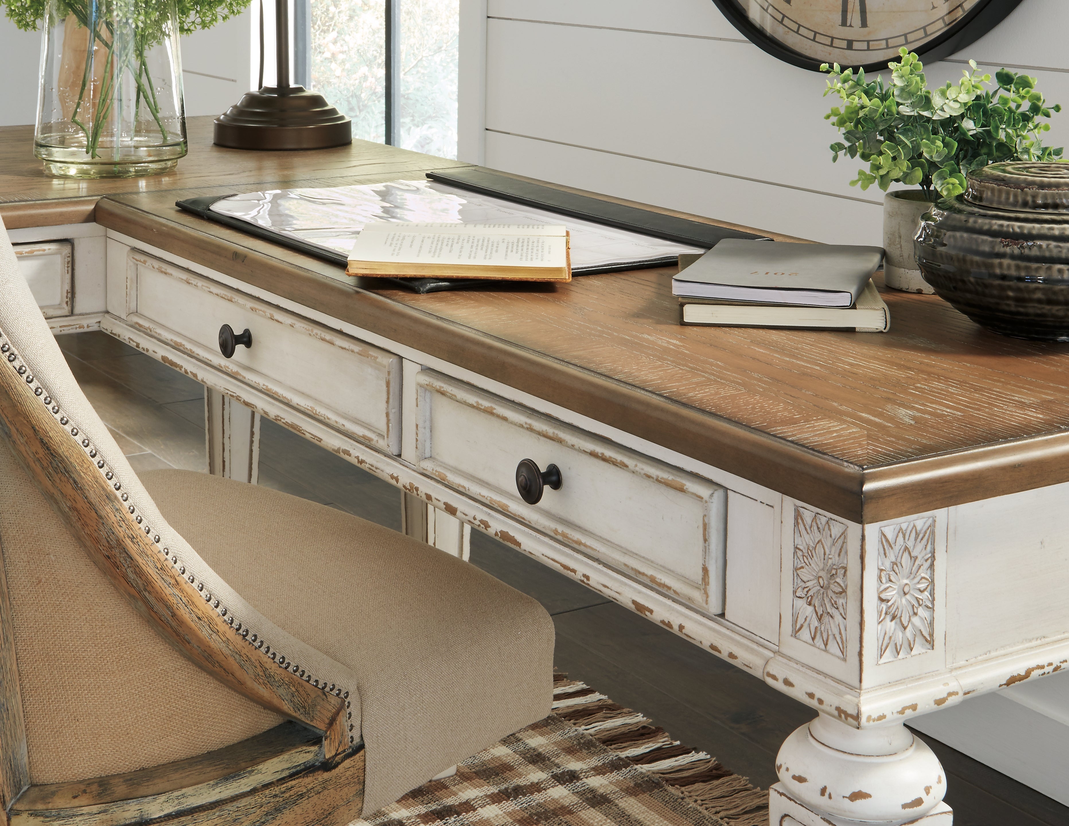 Ashley Furniture - REALYN HOME OFFICE DESK WITH RETURN - Light Brown Wood - Desks - Additional View 9