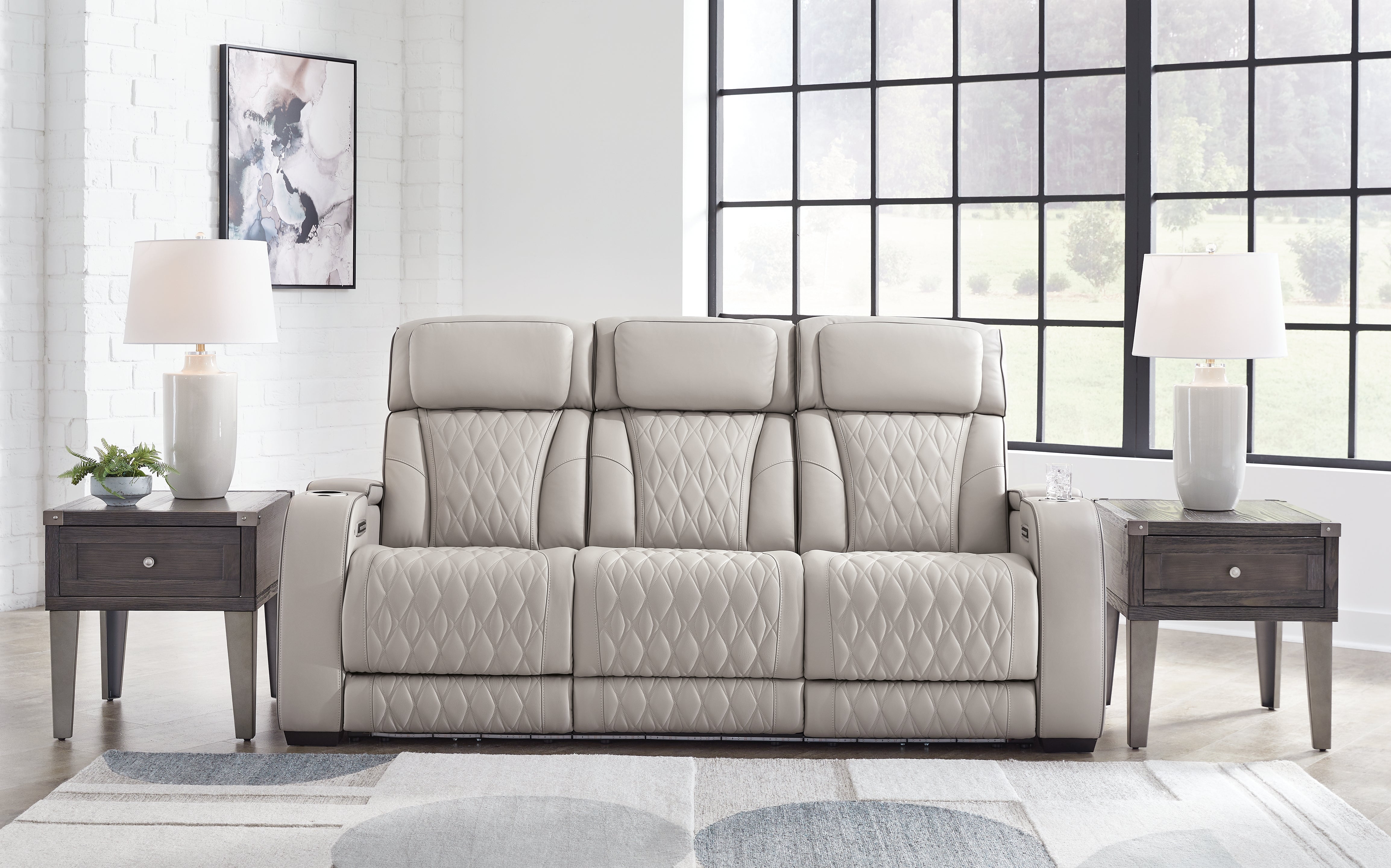 Ashley Furniture - Boyington Power Sofa With Massage, Heat, And Led Lighting - Gray - Leather Match - Sofas - Additional View 1