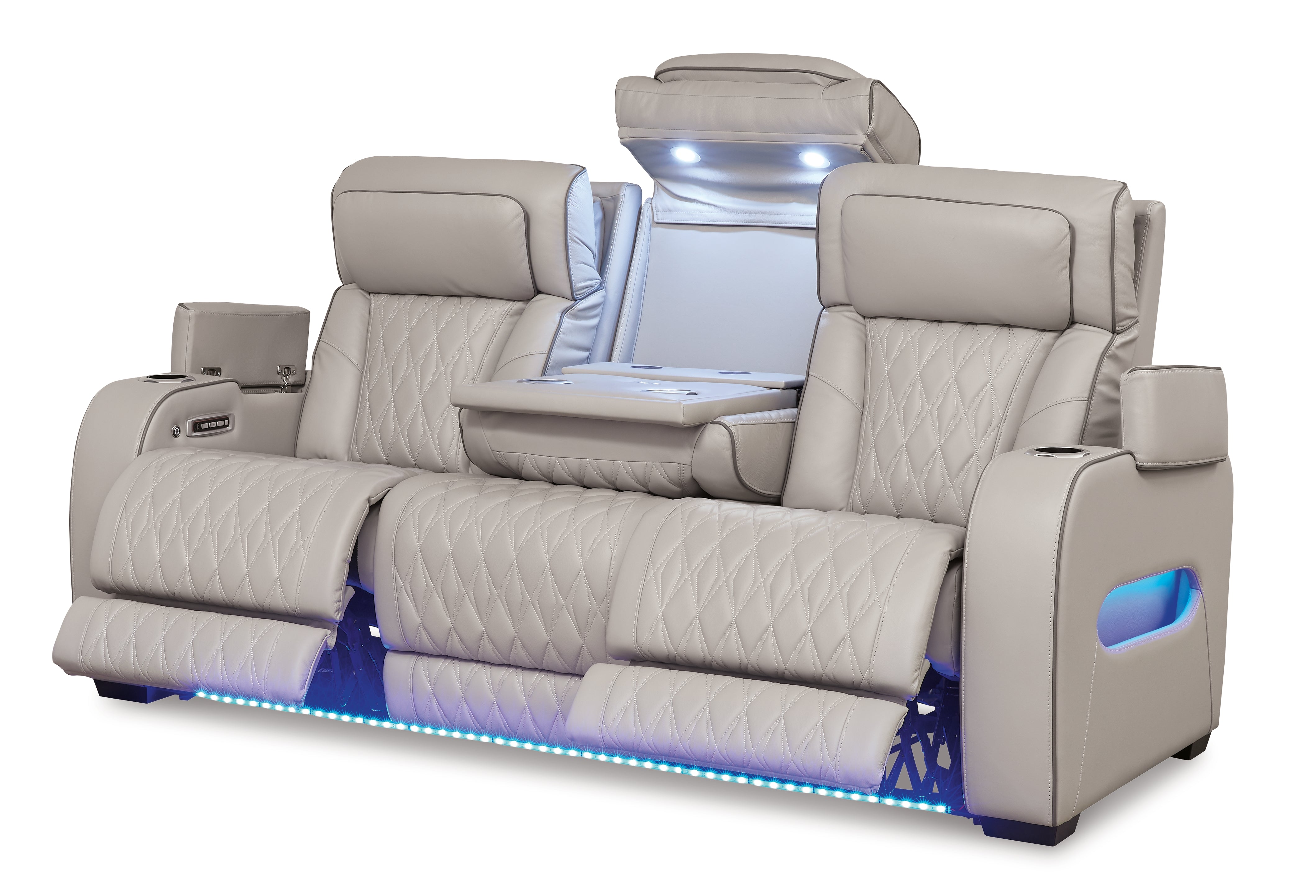 Ashley Furniture - Boyington Power Sofa With Massage, Heat, And Led Lighting - Gray - Leather Match - Sofas - Additional View 2