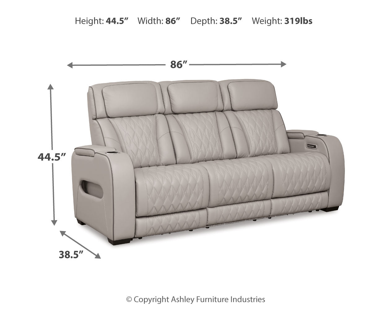 Ashley Furniture - Boyington Power Sofa With Massage, Heat, And Led Lighting - Gray - Leather Match - Sofas - Additional View 3