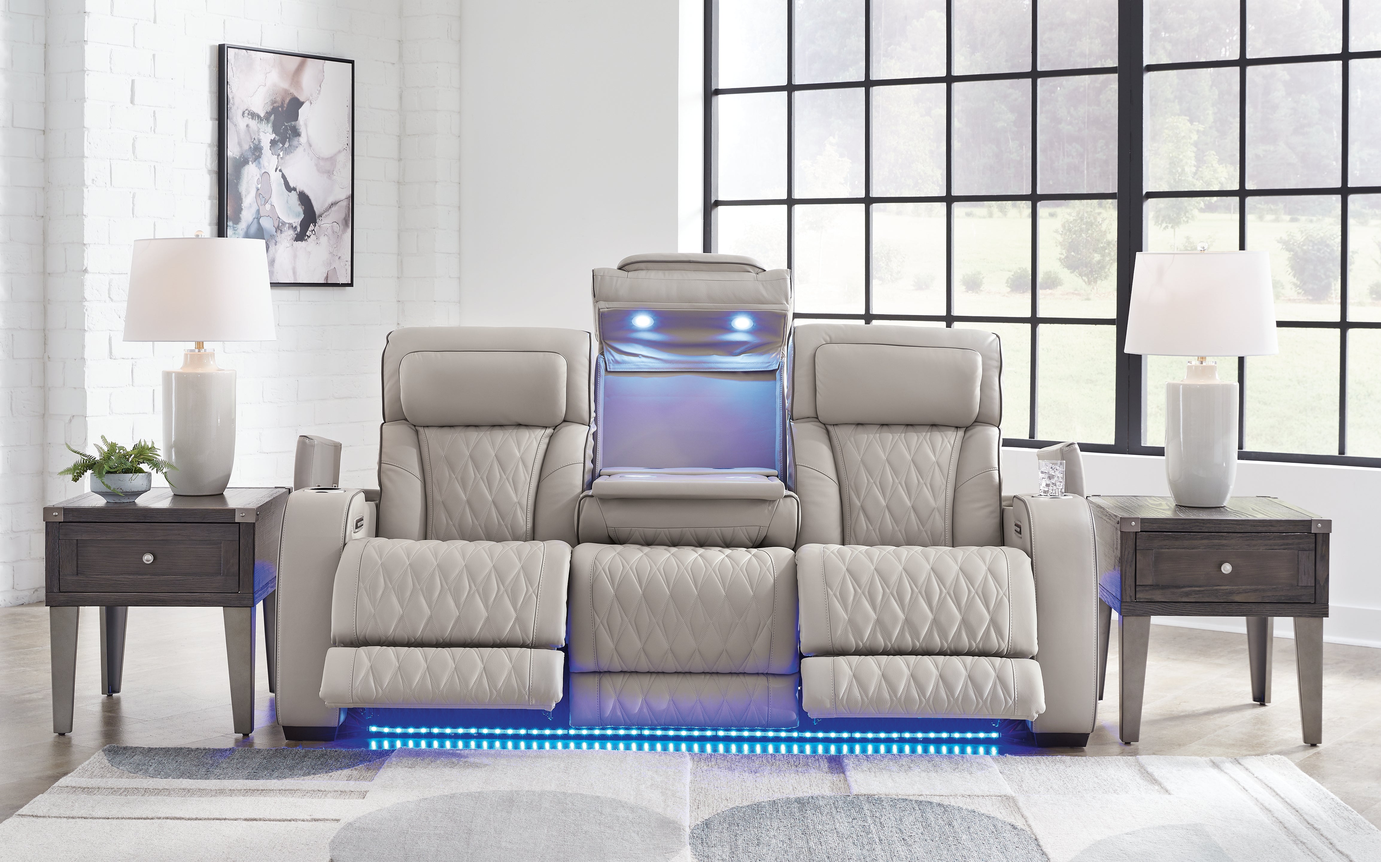 Ashley Furniture - Boyington Power Sofa With Massage, Heat, And Led Lighting - Gray - Leather Match - Sofas - Additional View 7