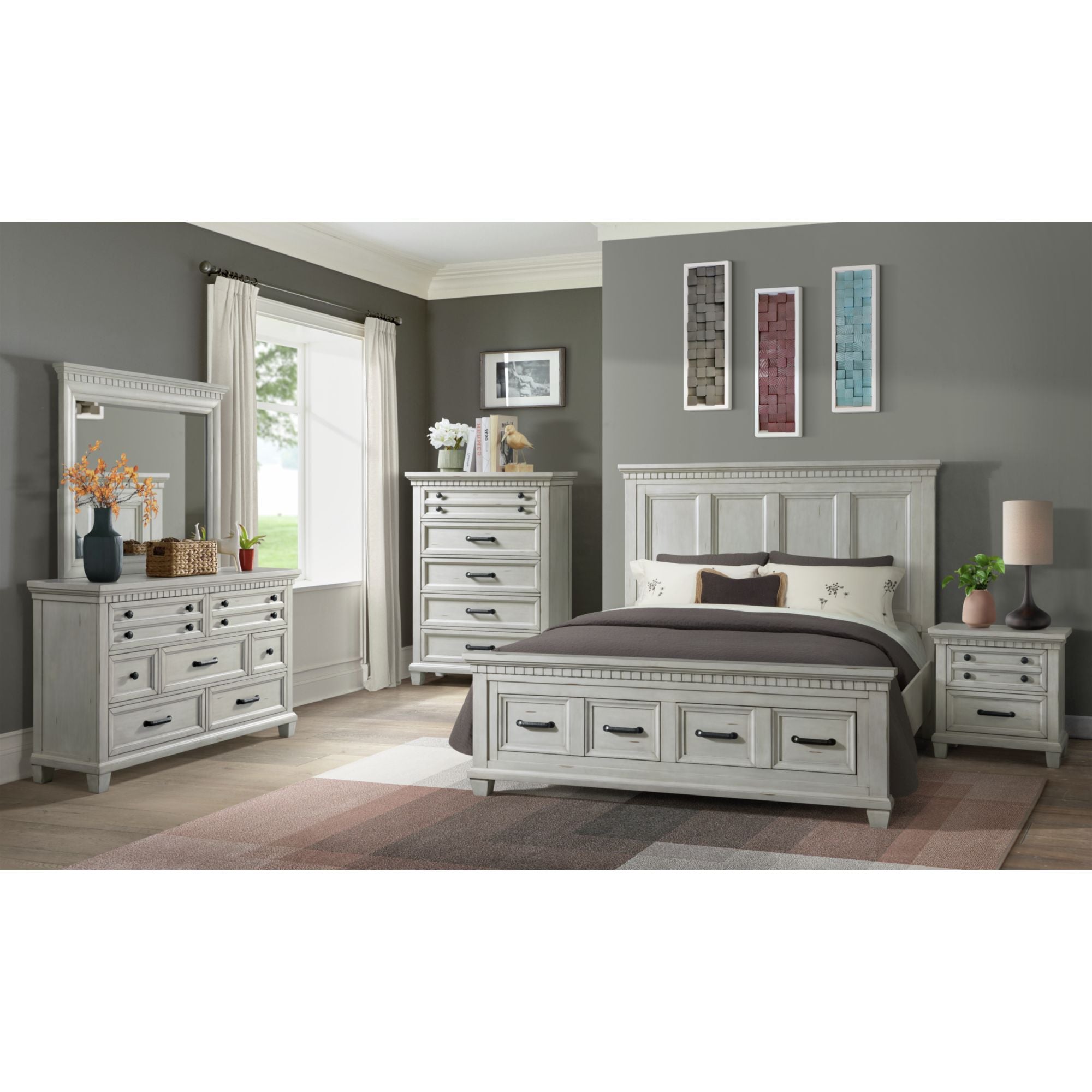 Elements International - Mccoy King Bed - Antique White - Wood - Beds - Additional View 3
