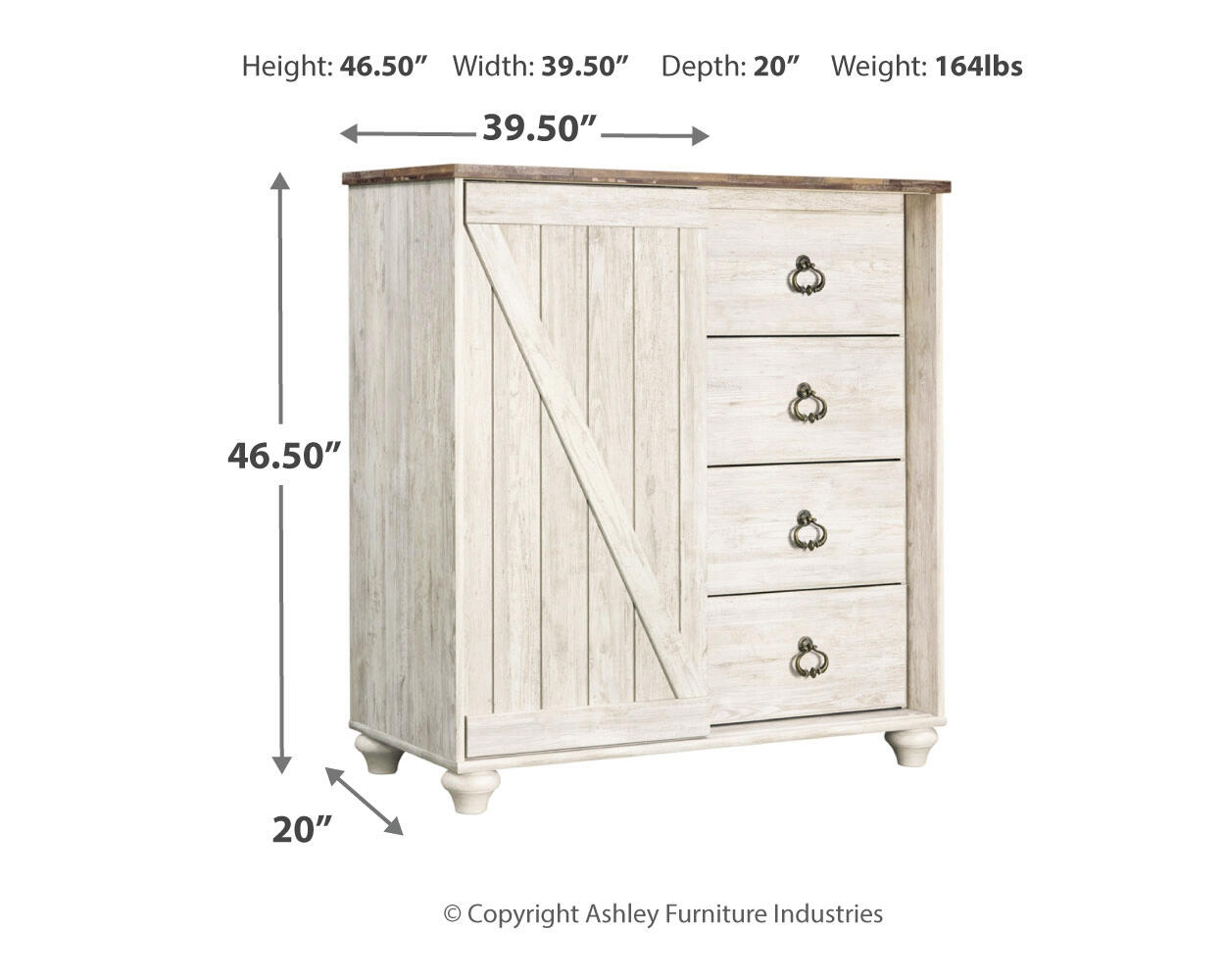 Ashley Furniture - WILLOWTON DRESSING CHEST - Beige Wood - Chests - Additional View 2