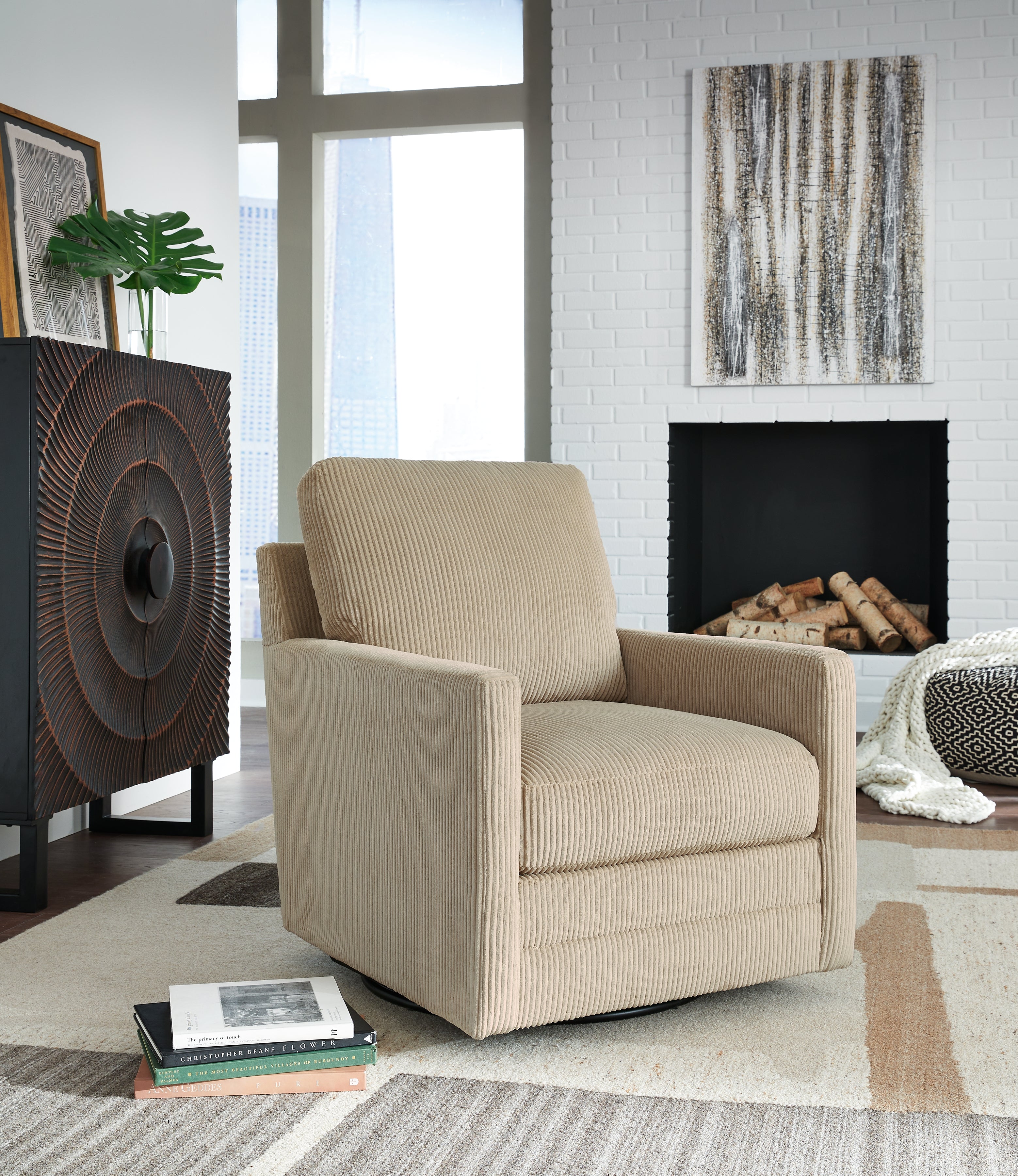 Ashley Furniture - Icaman Swivel Chair - Sand - Beige Fabric - Chairs - Additional View 1