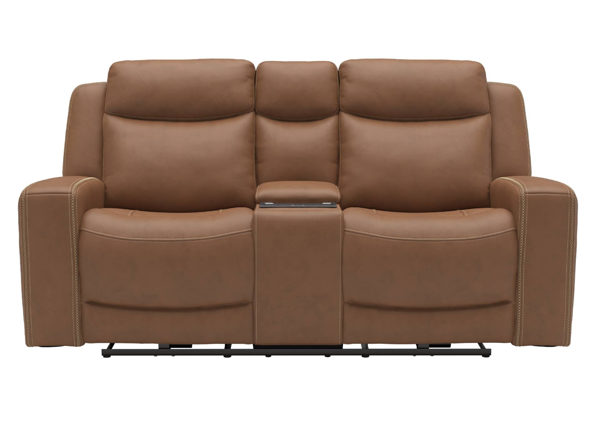 Adeline Leather Power Loveseat With Console - Butternut