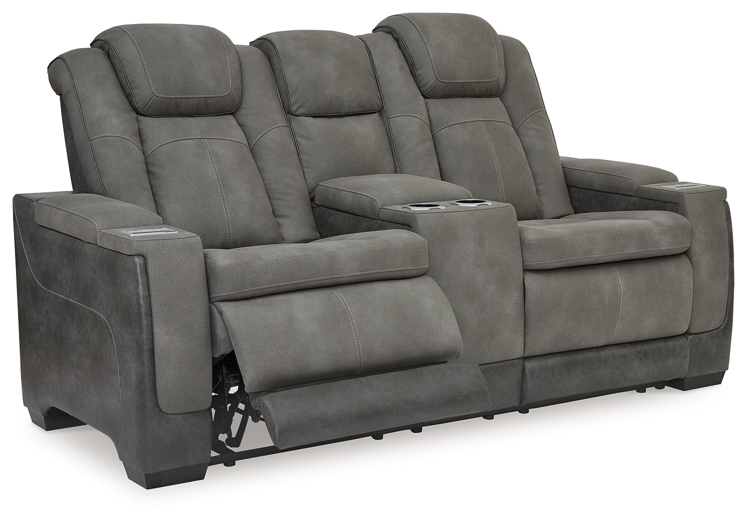 Ashley Furniture - Next-Gen Power Loveseat With Console - Slate - Dark Gray Faux Leather - Loveseats