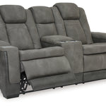 Ashley Furniture - Next-Gen Power Loveseat With Console - Slate - Dark Gray Faux Leather - Loveseats