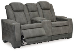 Ashley Furniture - Next-Gen Power Loveseat With Console - Slate - Dark Gray Faux Leather - Loveseats