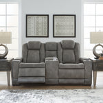 Ashley Furniture - Next-Gen Power Loveseat With Console - Slate - Dark Gray Faux Leather - Loveseats - Additional View 1