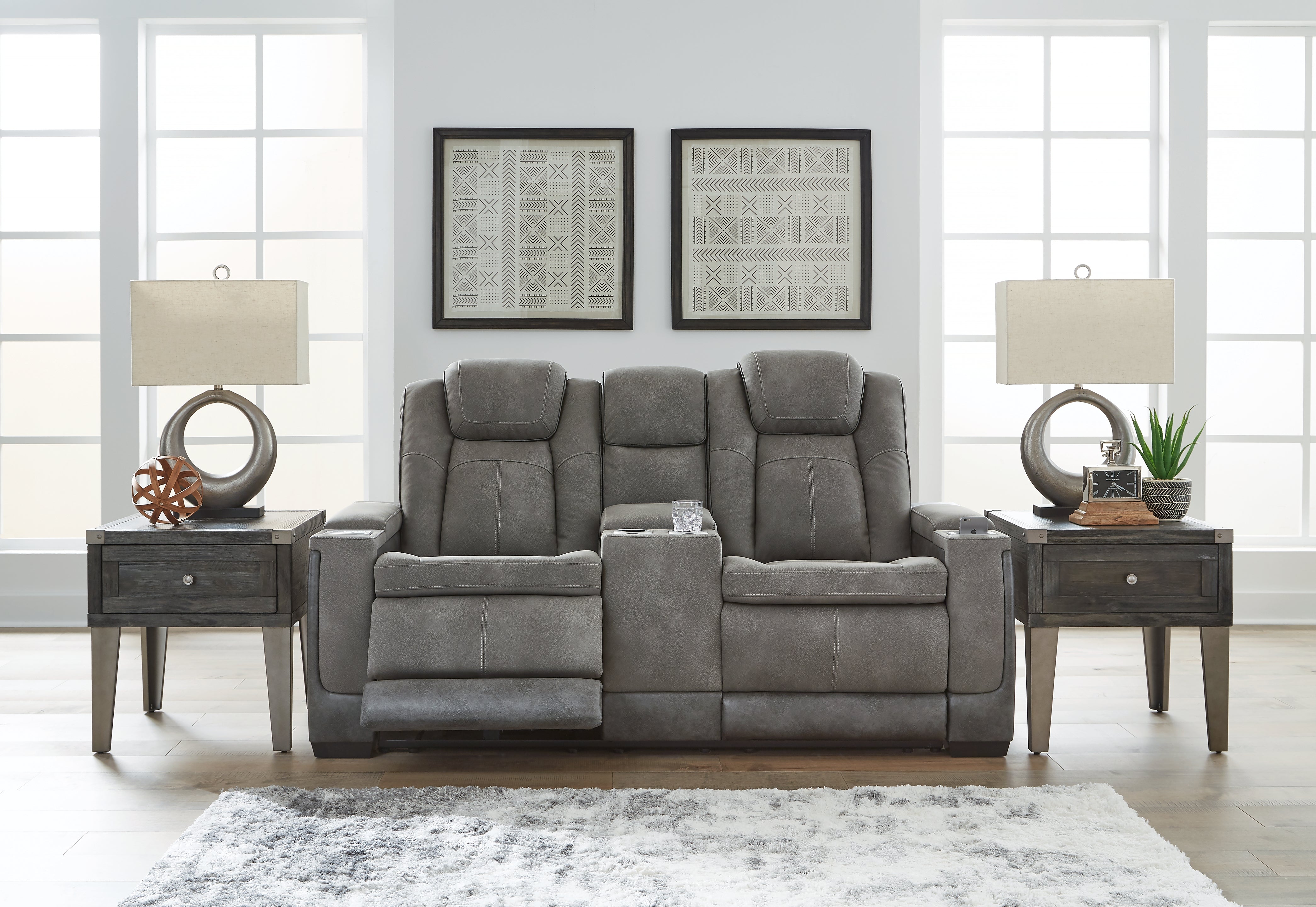 Ashley Furniture - Next-Gen Power Loveseat With Console - Slate - Dark Gray Faux Leather - Loveseats - Additional View 1